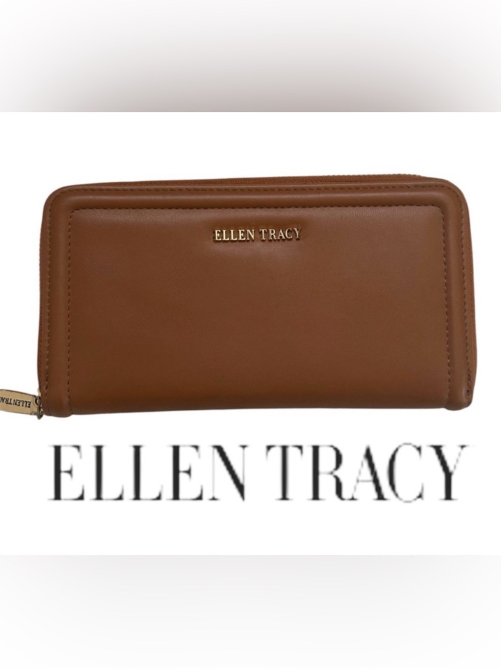 ELLEN TRACY TAN WALLET ZIP AROUND FAUX LEATHER